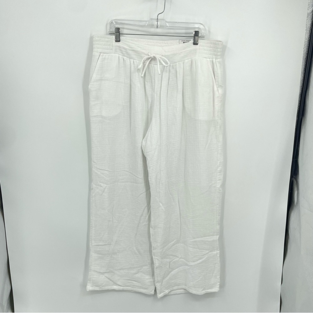 NWT JM Collection White Woven Wide Leg Pants Size XL 100%‎ cotton pull on